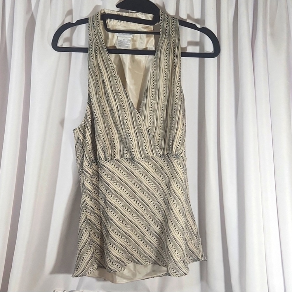 Silk Business Blouse in Tan and Black with silk liner in Size 12 by Worthington